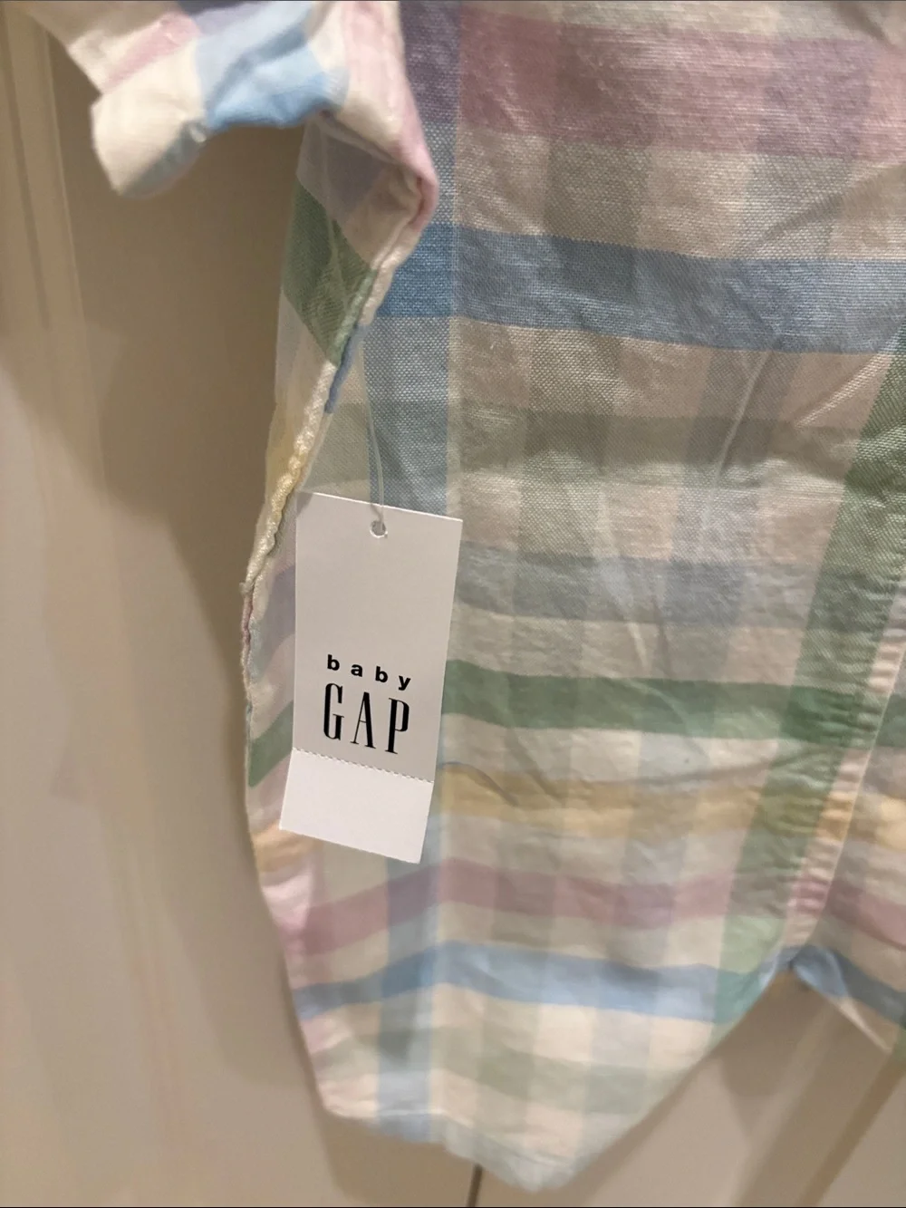 NWT - GAP Baby Pastel Plaid Button-Front Short Sleeve Romper & Bucket Hat Set